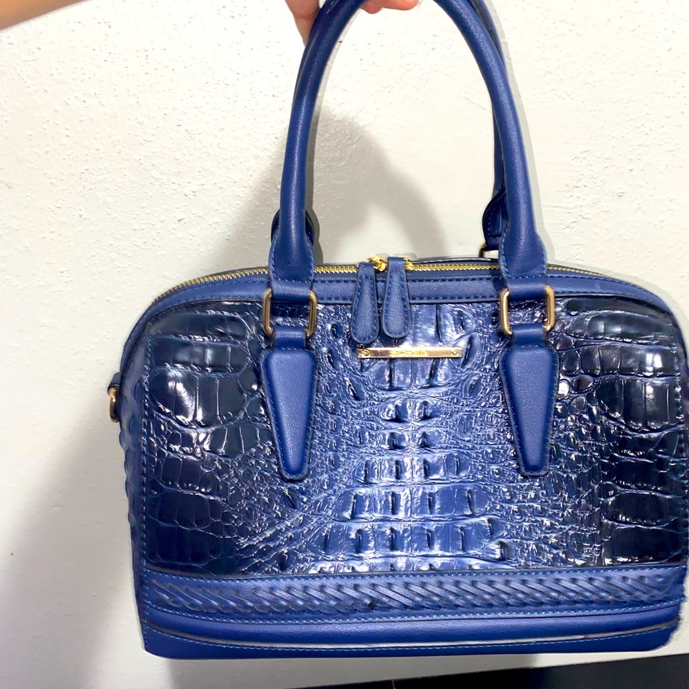 Brahmin Navy Blue Croc-Embossed Dome Satchel